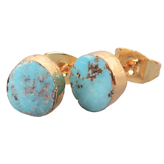 ZENGORI 1 Pair Gold Plated Natural Freefrom Turquoise Post Stud Earrings for Women G1017