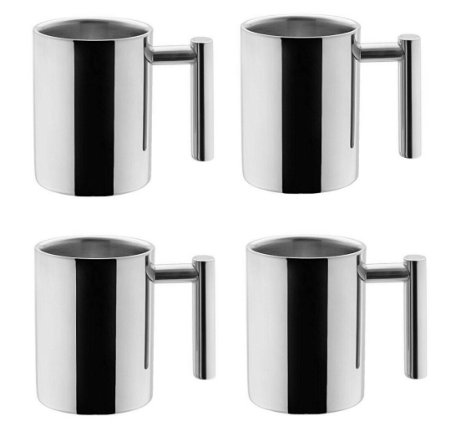 Set of 4 Stainless Steel Double Wall Insulated Coffee Tea and Beer Mugs