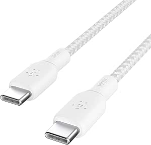 Belkin USB-C/USB-C-Kabel, 100 W Power Delivery USB-IF-zertifiziertes 2.0-USB-C-Ladekabel mit doppelt geflochtenem Nylonmantel für iPhone 15, iPad Pro, MacBook, Galaxy S24, Pixel, Mehr, 3 m - Weiß