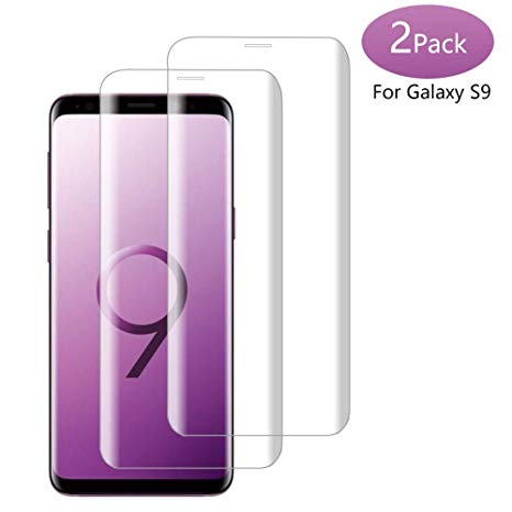 (2 packs)Tempered Glass Screen Protector for Samsung Galaxy S9, 3D Curved Tempered Glass, HD Clear Anti-Bubble Film with Easy Installation.