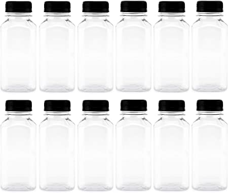 Cornucopia 8-Ounce Plastic Juice Bottles (12-Pack); PET #1 Bottles Great for Milk, Juice, Smoothies, Lunch Box & More, BPA-Free