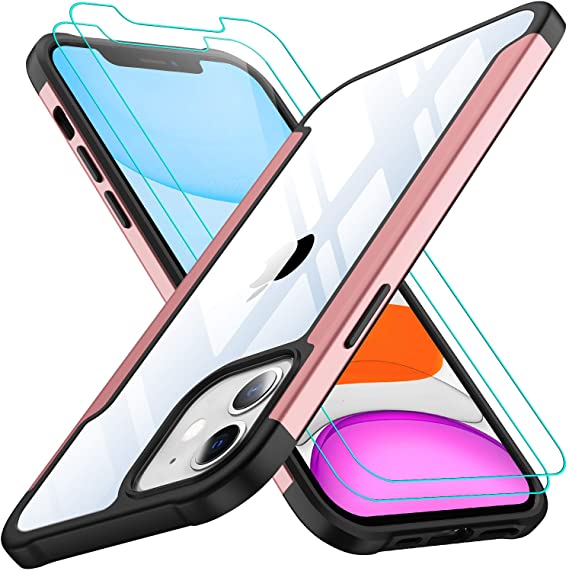 AEDILYS Compatible with iPhone 11 Case [Airbag Series] with [2 x Tempered Glass Screen Protector] [Military Grade ], 15Ft. Drop Tested [Scratch-Resistant], Wireless Charging, 6.1 Inch- (Pink)