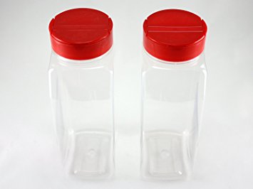 Skyway Supreme Large 32 OZ Clear Plastic Spice Bottles Jars Containers - Set of 2 - Flap Cap Pour and Sifter Shaker Durable Refillable Perfect For Storing and Dispensing Herbs and Spices - BPA Free