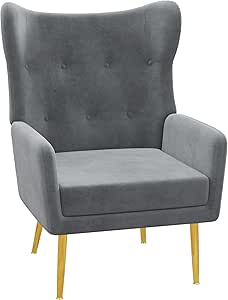 HOMCOM Upholstered Accent Chair, Armchair for Bedroom, Modern Wingback Living Room Chair with Gold Metal Legs - Grey