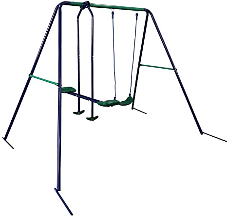 ALEKO BSW04 Outdoor Sturdy Child Swing Set with 1 Swing and 1 Glider - Blue and Green