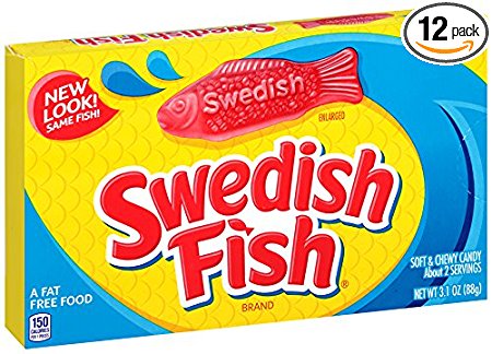 Swedish Fish Gummy Candy, Original, Theater Size Boxes, 3.1 oz (Pack of 12)