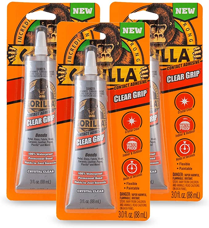 Gorilla Clear Grip Contact Adhesive, Waterproof, 3 ounce, Clear, (Pack of 3)