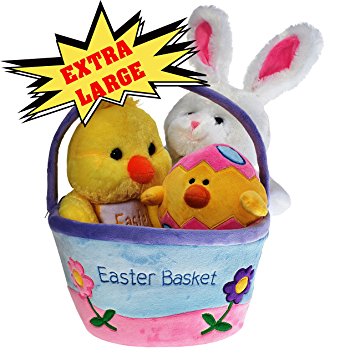Plush Easter Basket For Baby - Toddler & Kids Of All Ages. Set Includes Plush Easter Bunny, Plush Easter Egg, Plush Easter Chick, Easter Basket