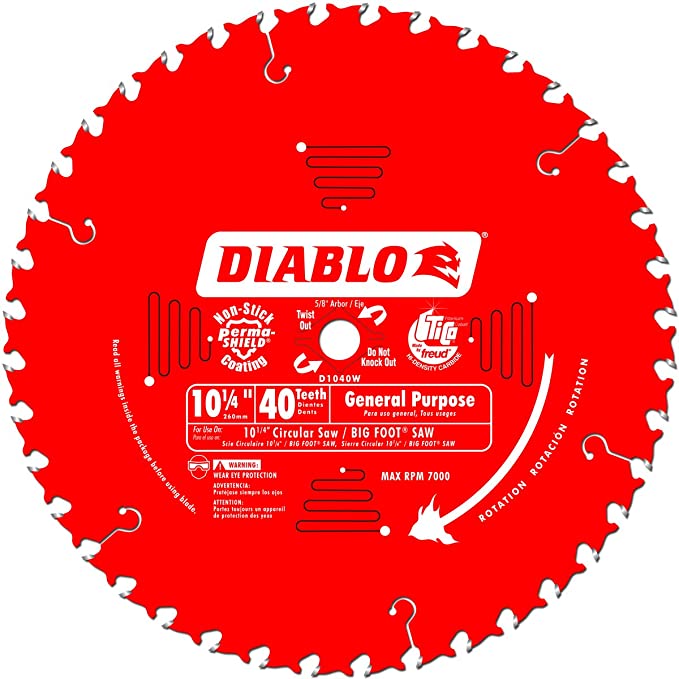 Freud D1040W Diablo 10-1/4-Inch 40 Tooth ATB General Purpose Saw Blade with 5/8-Inch and Diamond Knockout Arbor, Multi