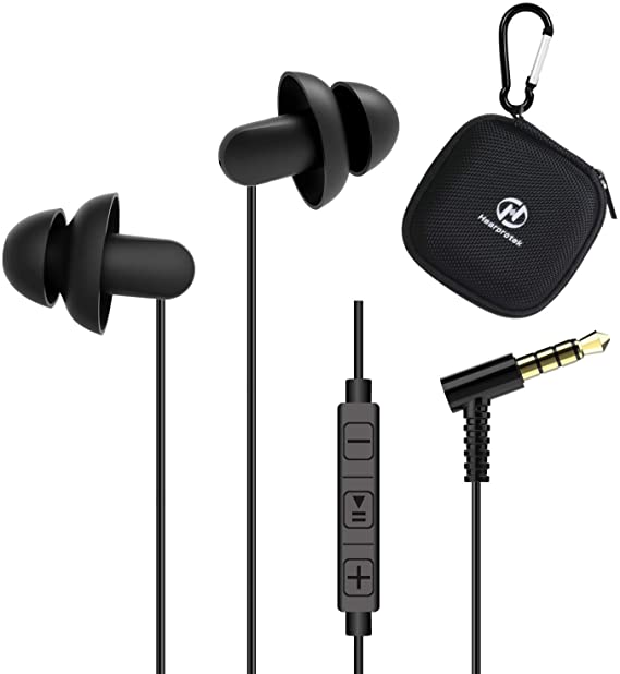 Sleep Earbuds, Hearprotek 2 Pairs Ultra Soft Lightweight Silicone Sleeping Earphone Headphones with Volume Control and mic for Side Sleeper, Snoring, Air Travel, Relaxation (Black)