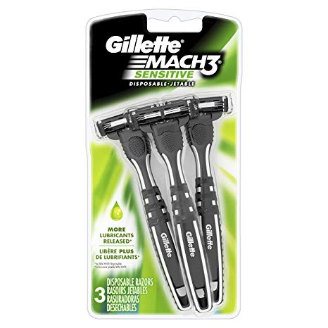 Gillette Mach3 Men's Disposable Razor, Sensitive, 3 Count, Mens Razors/Blades