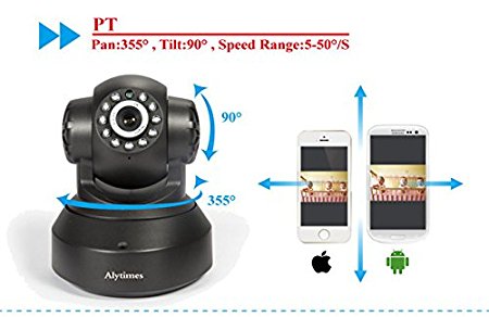Alytimes Black IP Wireless Video Monitoring Surveillance p2p security camera, plug&play, Pan/Tilt with Two-Way Audio, Night Vision