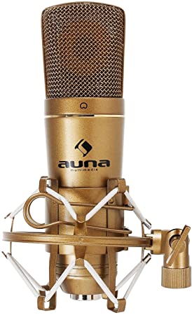 auna CM600 Professional Condenser Microphone Studio (Heavy-duty Brass Body, XLR Output & Shockmount) - Bronze