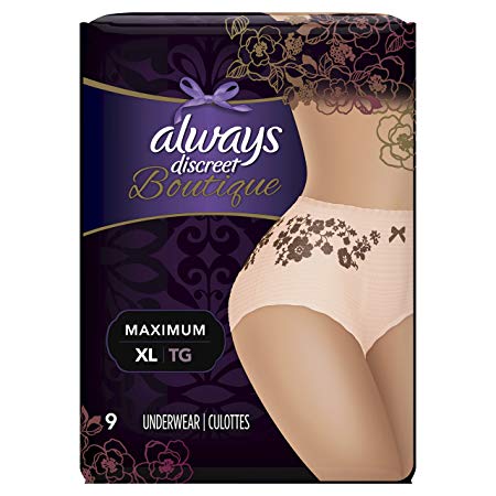 Always Discreet Boutique Incontinence Underwear Maximum Protection XL - 9 Disposable Incontinence Protective Underwear - Peach - Extra Large
