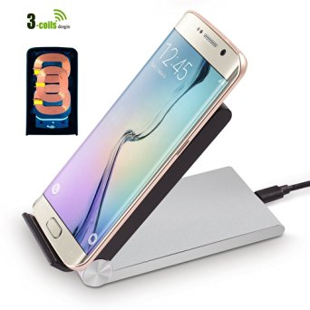 3 Coils Qi Wireless Charger Stand Foldable Premium Charging Pad for Samsung Galaxy S7/S7 Edge/Note 5/S6 Edge Plus/S6/S6 Edge/ LG SONY Moto Lumia etc Qi Enabled Phones Tablets
