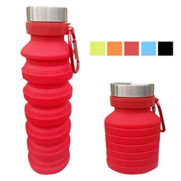 365 KM Collapsible Water Bottle, Water Bottle BPA Free, Silicone Material, 18 oz. Durable, Leak Proof, for Outdoor Activities; Gym, Sport, Biking, Running, Travel and School.