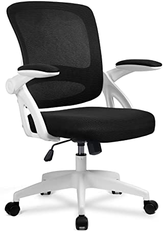 Ergonomic Office Desk Computer Chair Mesh Computer Chair with Flip Up Arms Lumbar Support and Mid Back Task Home Office Chair Black&White