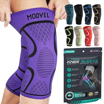 Modvel Knee Braces for Knee Pain Women & Men - 2 Pack Knee Brace for Knee Pain Set, Knee Brace Compression Sleeve, Knee Support for Knee Pain Meniscus Tear, ACL & Arthritis Pain Relief,Purple M