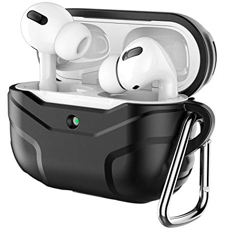 JETech Case for Apple AirPods Pro (2019), Portable Silicone Protective Shock-Absorption Cover (Front LED Visible) with Carabiner, Black