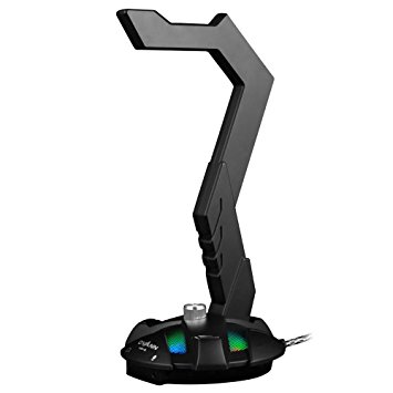 DLAND Gaming Headset Stand with USB Port-Mounted Display Rack Headphone Hanger Holder for Gamer (Black)- 7.1 External Sound Card, RGB Light, One Key EQ Switch.
