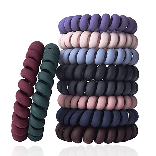 10 Piece Hair Ties For Thick Hair, Coil Elastics Hair Ties, Multicolor Medium Spiral Hair Ties, No Crease Hair Coils, Telephone Cord Plastic Hair Ties For Women And Girls (Matte color)