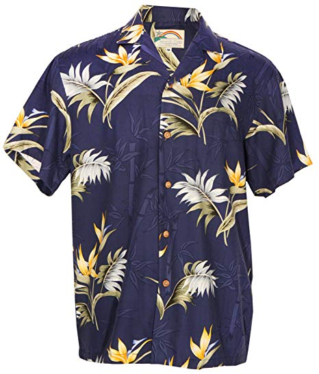 Aloha Bamboo Paradise - Men's Hawaiian Print Aloha Shirt - in Navy