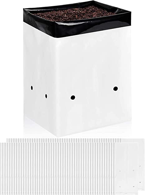 iPower 100-Pack 5 Gallon Grow Bags Black and White Panda Film Containers for Plants, Seedling and Rooting, Square Shape