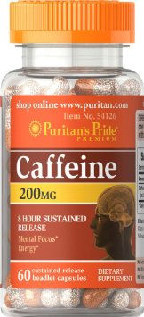 Puritan's Pride Caffeine 200 mg 8-Hour Sustained Release-60 Capsules
