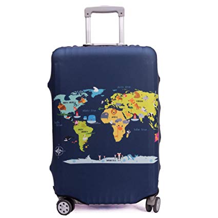 Madfifennina Washable Spandex Travel Luggage Protector Baggage Suitcase Cover Fit 23-32 Inch (Xl(29"-32" luggage), Map)