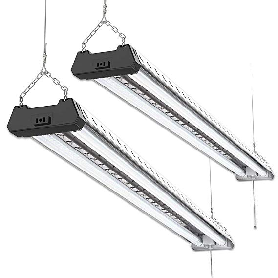 Sunco Lighting 2 Pack Industrial LED Shop Light, 4 FT, Linkable Integrated Fixture, 40W=260W, 5000K Daylight, 4000 LM, Surface   Suspension Mount, Pull Chain, Utility Light, Garage- Energy Star
