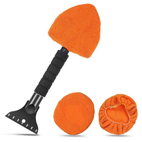 MATCC Car Window Cleaner with Ice Scraper Windshield Cleaning Tool Extendable 180° Swiveled Triangular Head Glass Cleaner for Car Frost Snow Remover