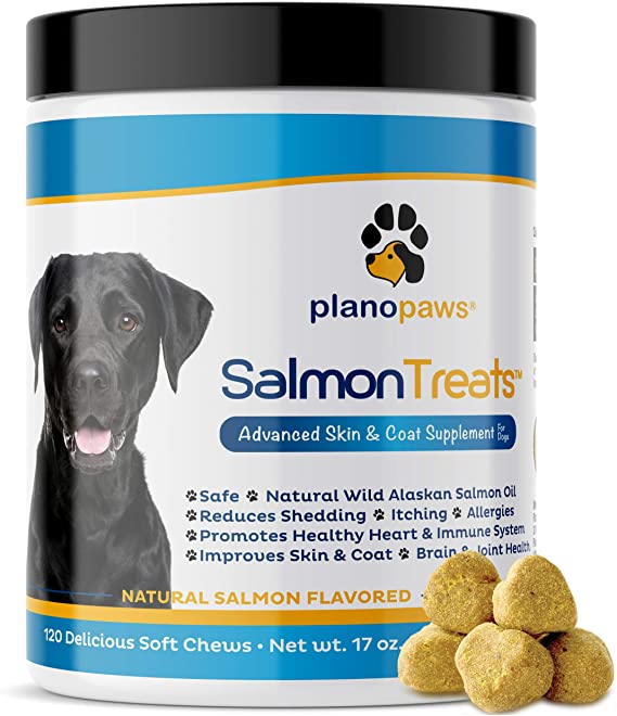 Salmon Oil for Dogs - Omega 3 Fish Oil for Dogs - Itching Skin Relief - Dog Allergy Relief Medicine - Improves Shedding Itchy Dog Skin - 120 Dog Fish Oil Treats - Natural Wild Alaskan Salmon Oil Chews…