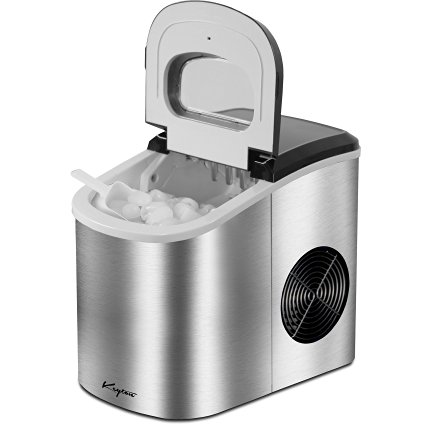 Portable Ice Maker - Stainless Steel Countertop Ice Cube Machine With Basket- 26 pounds of ice daily, 2 sizes, by Keyton