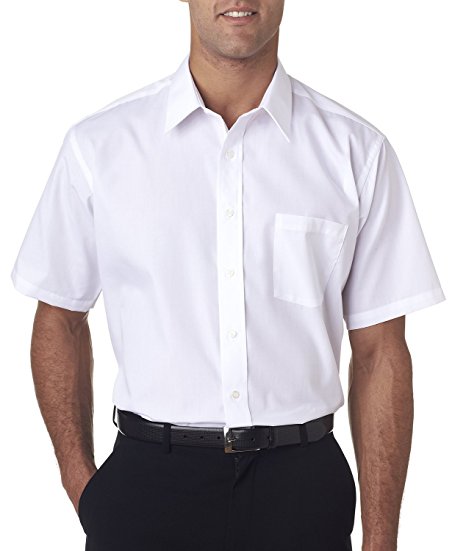 Van Heusen Men's White Broadcloth Wrinkle free Short Sleeve Dress Shirt