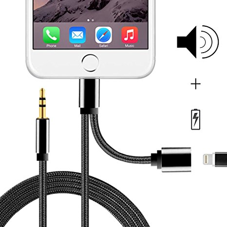 Seekermaker male braided 2in1 3.5mm Headphone Jack Adapter Charger Cable For I7/7plus