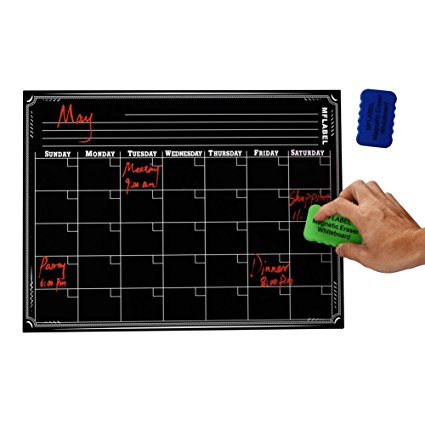 MFLABEL Black Weekly Chalkboard Dry Erase Magnet Fridge Calendar Magnetic Calendar for Refrigerator Write and Wipe Message Board - 16"x12"