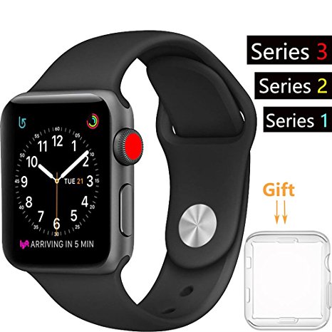 For Apple Watch Band, Acytime Durable Soft Silicone Replacement iWatch Band Sport Style Wrist Strap for Apple Watch Band Series 3 Series 2 Series 1 Sport, Edition (Black, 38mm)