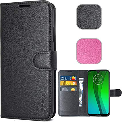 Case Compatible with Moto G7/G7 Plus, Dekii Premium Leather Flip Wallet Phone Case for Motorola Moto G7 and Moto G7 Plus Cover (Black)