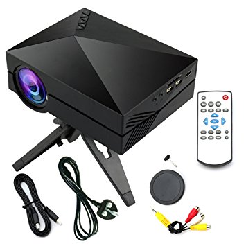 Portable Mini LED Projector Multimedia with VGA USB SD AV HDMI for Home Cinema Theater, Child Games (1000 Lumens, Black)