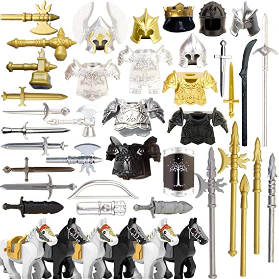 HMANE Medieval Roman Style Ancient Greek Military Helmet Weapon Pack Compatible with Lego NINJAGO Minifigures Soldiers, 49 Pieces