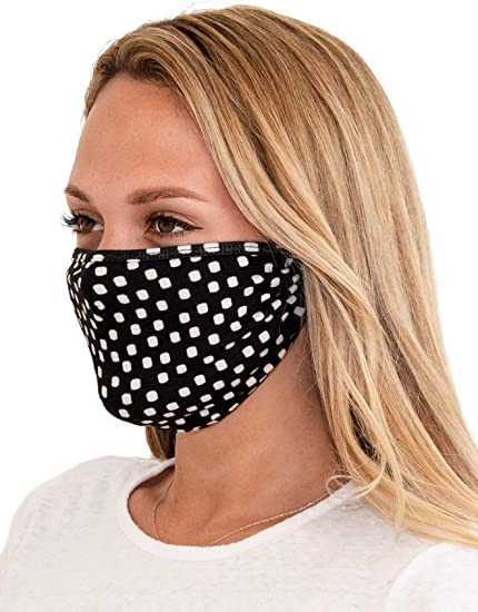 Tart Collections Reversible and Adjustable Face Mask, Comfortable, Soft Elastic Ear Loops, Washable and Reusable, Unisex, 95% Poly / 5% Spandex, Black/White Dot