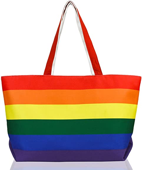 DALIX Rainbow Tote Bag with Zippered Top