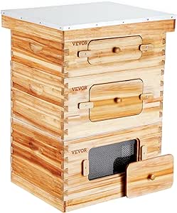 VEVOR Bee Hive 10 Frame Bee Hives Starter Kit, Beeswax Coated Cedar Wood, 2 Deep   1 Medium Bee Boxes Langstroth Beehive Kit, Transparent Acrylic Windows with Foundations for Beginners Pro Beekeepers