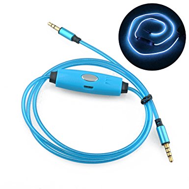 Einskey EL/LED Glow-in-the-Dark Flashing Headphone Cable - LED Lit Audio Cable with Microphone   Micro USB Sync Data Charging Charger Cable for 3.5mm Stereo Jack Devices (Blue)