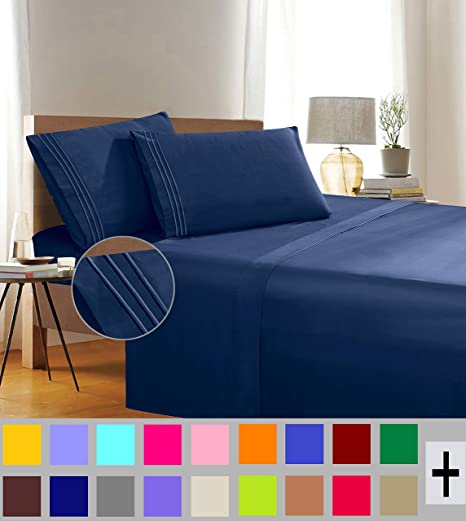 Elegant Comfort 1500 Thread Count Wrinkle & Fade Resistant Egyptian Quality 4-Piece Bed Sheet Set Ultra Soft Luxurious Set Includes Flat Sheet, Fitted Sheet and 2 Pillowcases, Full Size, Oxford Blue