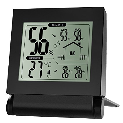 PrimAcc Indoor Digital Wireless Hygrometer Thermometer Monitor Temperature and Humidity Sensor with Large LCD Screen - Black
