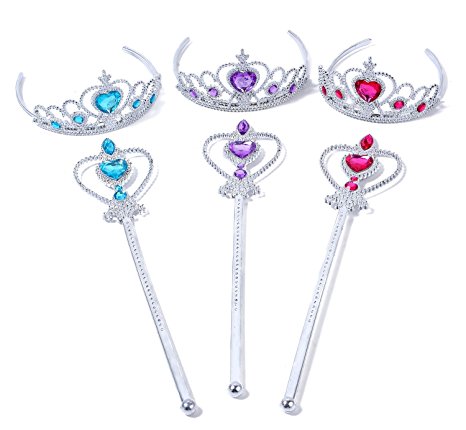 Onshine Princess Party Favors 3set Tiaras Dress up Accessories with Wand for Birthday party