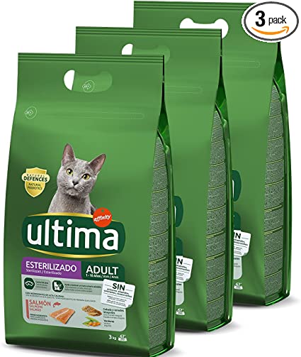 Ultima Cibo per Gatti Adulti Sterilizzati con Salmoni - 3 x 3kg: Total 9kg