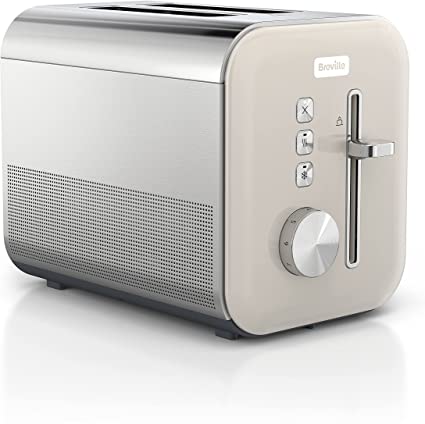 Breville High Gloss 2-Slice Toaster with High-Lift & Wide Slots | Cream & Stainless Steel [VTT967]