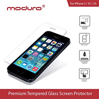 iPhone 5 / 5C / 5S / SE Tempered Glass Screen Protector, Moduro Premium Ultra Thin 0.3mm Ballistic Tempered Glass Screen Protector (iPhone 5/5C/5S/SE)